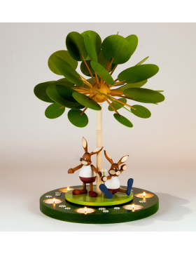 Teelichtpyramide Jahreszeitenbaum mit Schnupperhasen