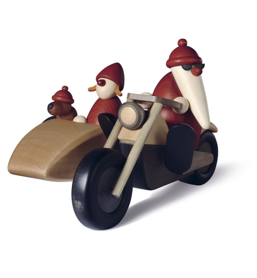 Weihnachtsmann Familienausflug mit Motorrad