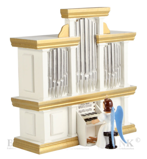 Langrockengel farbig an der Orgel mit Spielwerk