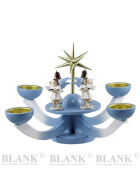Adventsleuchter blau für Teelichte und 4 Engeln