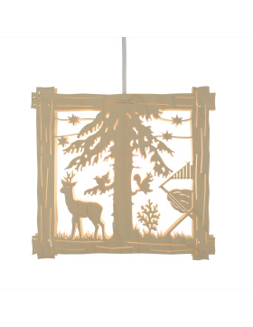 Fensterbild beleuchtet Rehbock im Wald