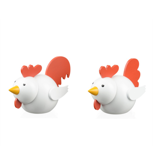 Huhn und Hahn groß, weiß/rot