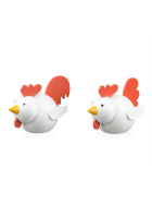 Huhn und Hahn groß, weiß/rot