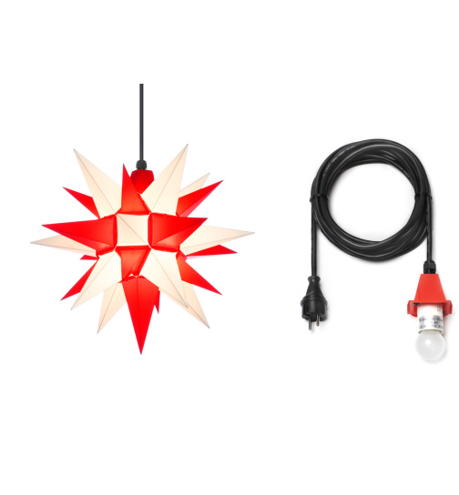 Herrnhuter Stern Plastik a4 (40 cm), weiß-rot mit Kabel 5 m LED