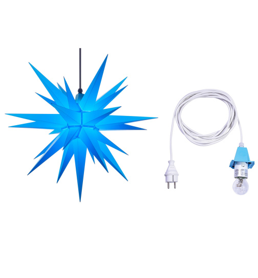 Herrnhuter Stern Plastik a7 (68 cm), blau mit Kabel weiß für innen 5 m