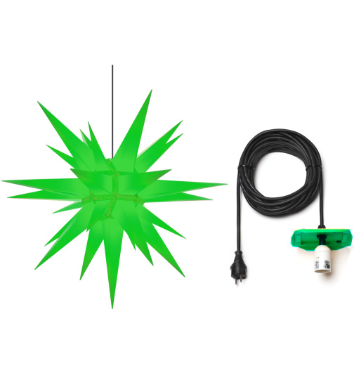 Herrnhuter Stern ® Plastik a13 (130 cm) für außen grün mit 10m-Kabel