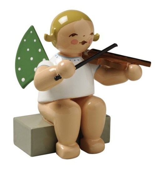 Engel mit Geige sitzend blondes Haar