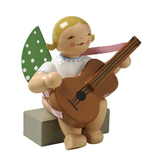 Engel mit Gitarre sitzend blondes Haar