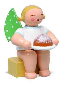 Engel klein mit Kuchen blondes Haar