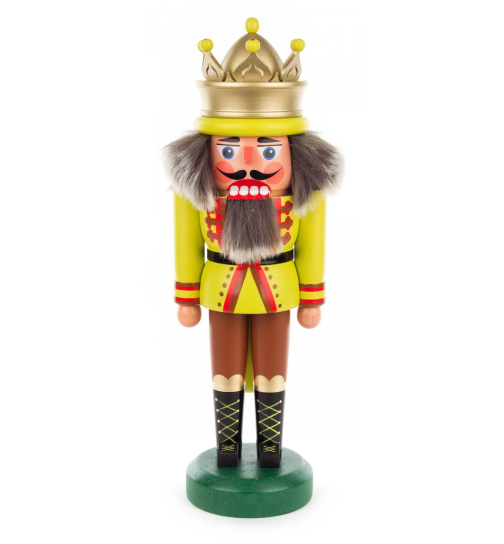 Nussknacker König mit Krone klein, gelb-grün matt