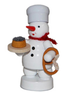 Bäcker Schneemann mit Mohnkuchen und Brezel