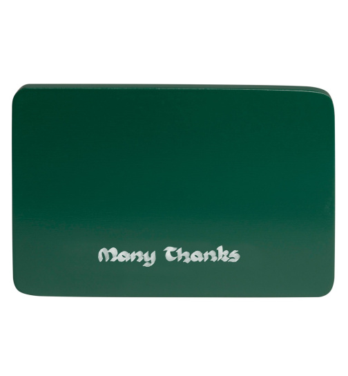 Beschriftete Sockelplatte "Many Thanks" ("Herzlichen Dank") in grün