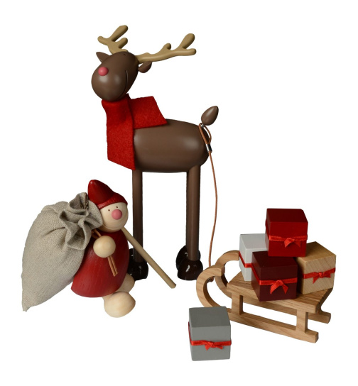 SET Elch mit Weihnachts-WICHT mit Sack und Schlitten mit Pakete