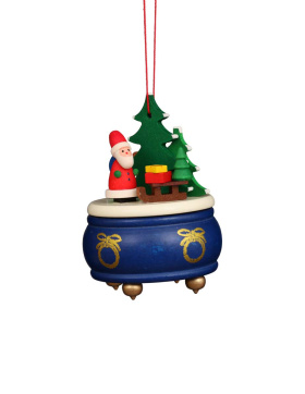 Baumbehang Spieldose blau mit Weihnachtsmann