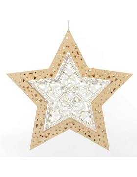 Fensterbild Stern mit Plauener Spitze Ornamente