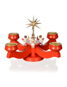 Adventsleuchter rot mit 4 sitzenden Engeln