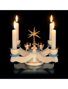 Adventsleuchter weiß/blau mit 4 sitzenden Engeln