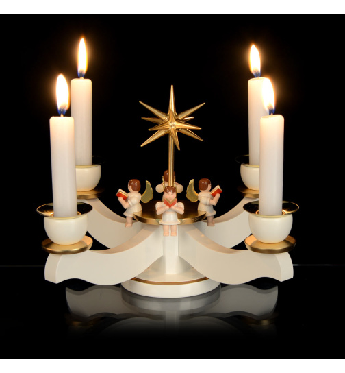 Adventsleuchter weiß/bronze mit 4 sitzenden Engeln