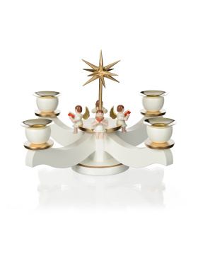 Adventsleuchter weiß/bronze mit 4 sitzenden Engeln