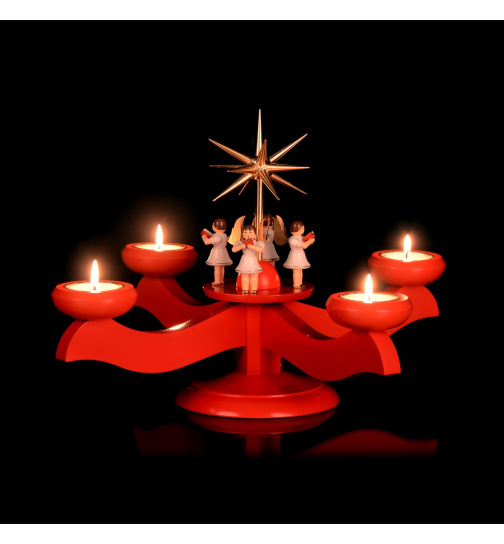Adventsleuchter rot mit 4 stehenden Engeln