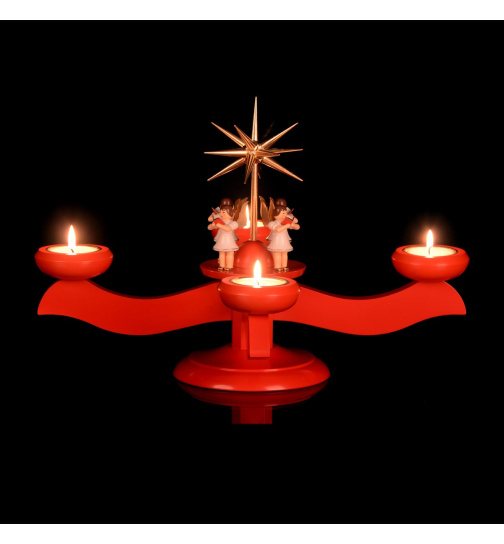 Adventsleuchter rot mit 4 stehenden Engeln | Albin Preissler Seiffen