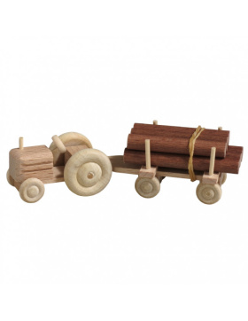 Holzspielzeug Traktor mit Anhänger-Rundholztransport