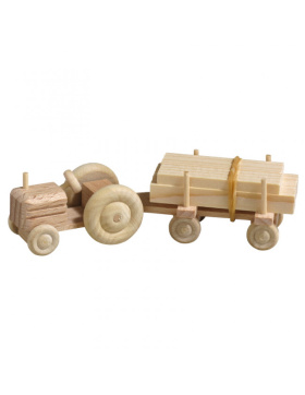 Holzspielzeug Traktor mit Anhänger-Schnittholz