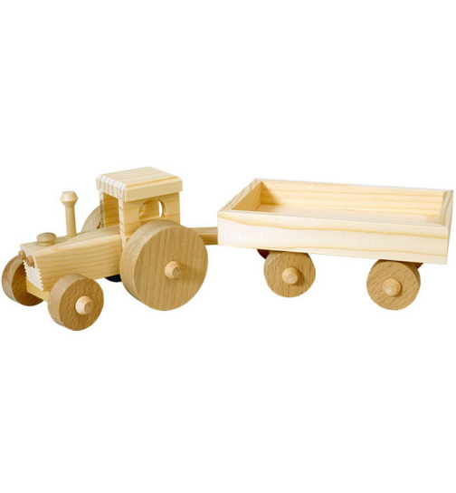 Holzspielzeug Traktor mit Anhänger-natur