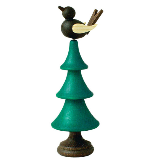 Holzspielzeug Tanne mit Singvogel-grün