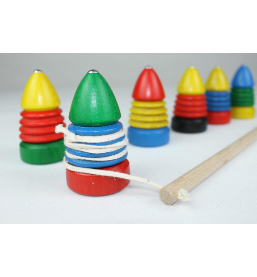 Holzspielzeug Peitschenkreisel dreifarbig einzeln