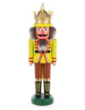 Nussknacker König mit Krone groß, gelb-grün matt